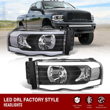Load image into Gallery viewer, Dodge Ram 1500 2002-2005 / Ram 2500 3500 2003-2005 LED DRL Bar Factory Style Headlights Black Housing Clear Len Clear Reflector
