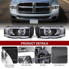 Load image into Gallery viewer, Dodge Ram 1500 2002-2005 / Ram 2500 3500 2003-2005 LED DRL Bar Factory Style Headlights Black Housing Clear Len Clear Reflector
