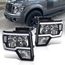 Load image into Gallery viewer, Ford F150 2009-2014 LED DRL Bar Factory Style Headlights Black Housing Clear Len Clear Reflector (Halogen Models Only)
