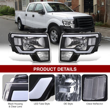 Load image into Gallery viewer, Ford F150 2009-2014 LED DRL Bar Factory Style Headlights Black Housing Clear Len Clear Reflector (Halogen Models Only)
