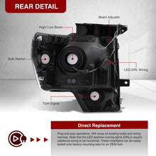 Load image into Gallery viewer, Ford F150 2009-2014 LED DRL Bar Factory Style Headlights Black Housing Clear Len Clear Reflector (Halogen Models Only)
