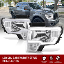 Load image into Gallery viewer, Ford F150 2009-2014 LED DRL Bar Factory Style Headlights Chrome Housing Clear Len Clear Reflector (Halogen Models Only)
