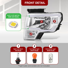 Load image into Gallery viewer, Ford F150 2009-2014 LED DRL Bar Factory Style Headlights Chrome Housing Clear Len Clear Reflector (Halogen Models Only)
