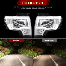 Load image into Gallery viewer, Ford F150 2009-2014 LED DRL Bar Factory Style Headlights Chrome Housing Clear Len Clear Reflector (Halogen Models Only)
