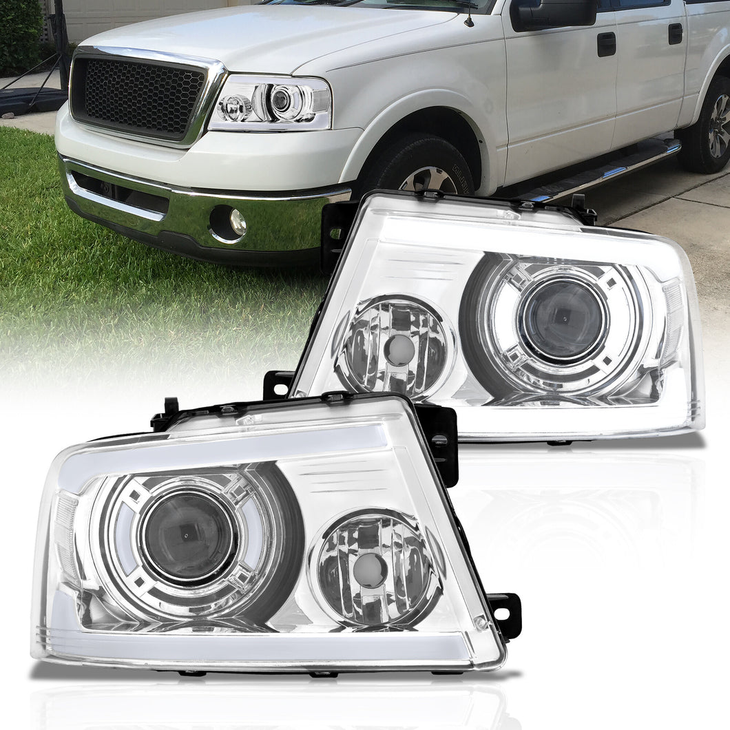 Spec-D Tuning LED Tube Projector Headlights For 2004-2008 Ford F-150 – Pair, Chrome Housing