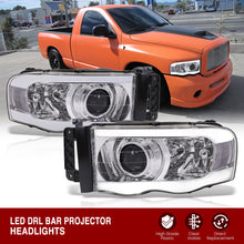 Load image into Gallery viewer, Dodge Ram 1500 2002-2005 / Ram 2500 3500 2003-2005 LED DRL Bar Projector Headlights Chrome Housing Clear Len Clear Reflector
