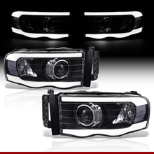 Load image into Gallery viewer, Dodge Ram 1500 2002-2005 / Ram 2500 3500 2003-2005 LED DRL Bar Projector Headlights Black Housing Clear Len Clear Reflector
