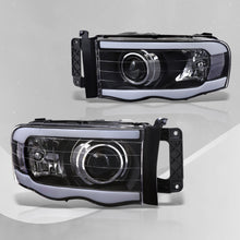 Load image into Gallery viewer, Dodge Ram 1500 2002-2005 / Ram 2500 3500 2003-2005 LED DRL Bar Projector Headlights Black Housing Clear Len Clear Reflector
