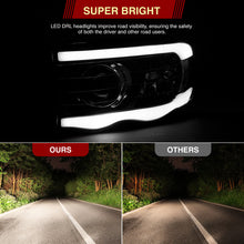 Load image into Gallery viewer, Dodge Ram 1500 2002-2005 / Ram 2500 3500 2003-2005 LED DRL Bar Projector Headlights Black Housing Clear Len Clear Reflector
