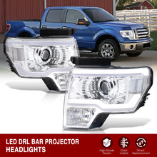 Load image into Gallery viewer, Ford F150 2009-2014 LED DRL Bar Projector Headlights Chrome Housing Clear Len Clear Reflector (Halogen Models Only)
