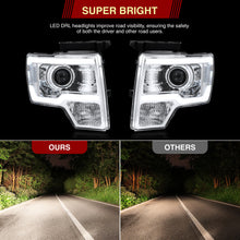 Load image into Gallery viewer, Ford F150 2009-2014 LED DRL Bar Projector Headlights Chrome Housing Clear Len Clear Reflector (Halogen Models Only)
