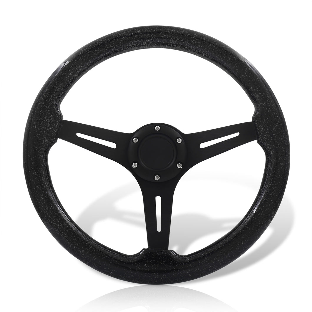 Universal 350mm Wood Grain Style Aluminum Steering Wheel Black Center Metallic Black Wood