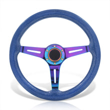 Load image into Gallery viewer, Universal 350mm Wood Grain Style Steel Steering Wheel Neo Chrome Center Metallic Blue Wood
