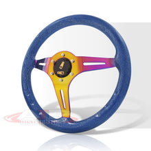 Load image into Gallery viewer, Universal 350mm Wood Grain Style Steel Steering Wheel Neo Chrome Center Metallic Blue Wood
