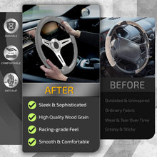 Load image into Gallery viewer, Universal 350mm Heavy Duty Steel Wood Grain Style Steering Wheel Polish Center Gunmetal Metallic Wood
