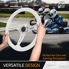 Load image into Gallery viewer, Universal 350mm Heavy Duty Steel Wood Grain Style Steering Wheel Polish Center White Wood
