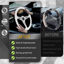 Load image into Gallery viewer, Universal 350mm Heavy Duty Steel Wood Grain Style Steering Wheel Polish Center White Wood
