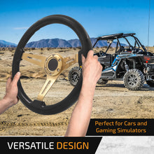 Load image into Gallery viewer, Universal 350mm Heavy Duty Steel Wood Grain Style Steering Wheel Gold Center Black Wood
