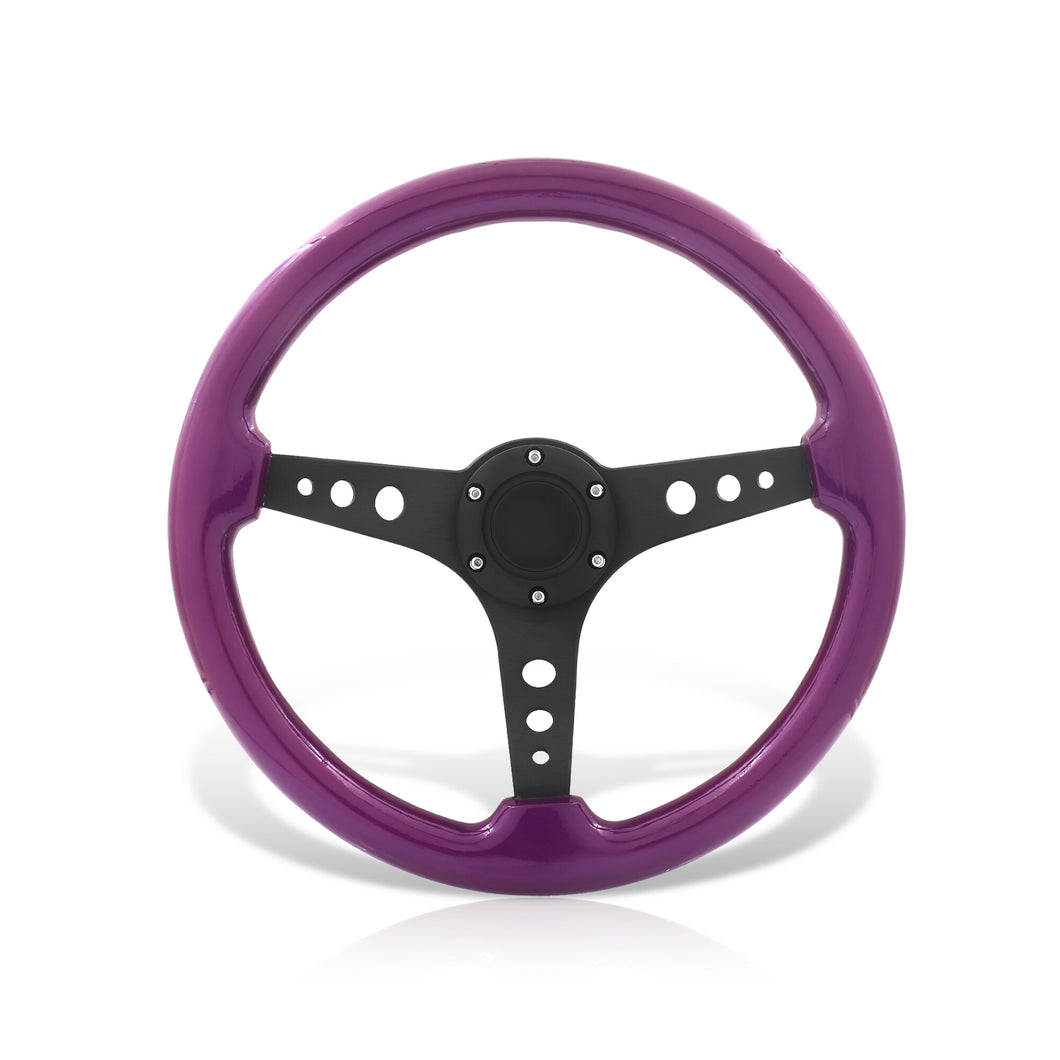 Universal 350mm Wood Grain Style Aluminum Steering Wheel Black Center Purple Wood