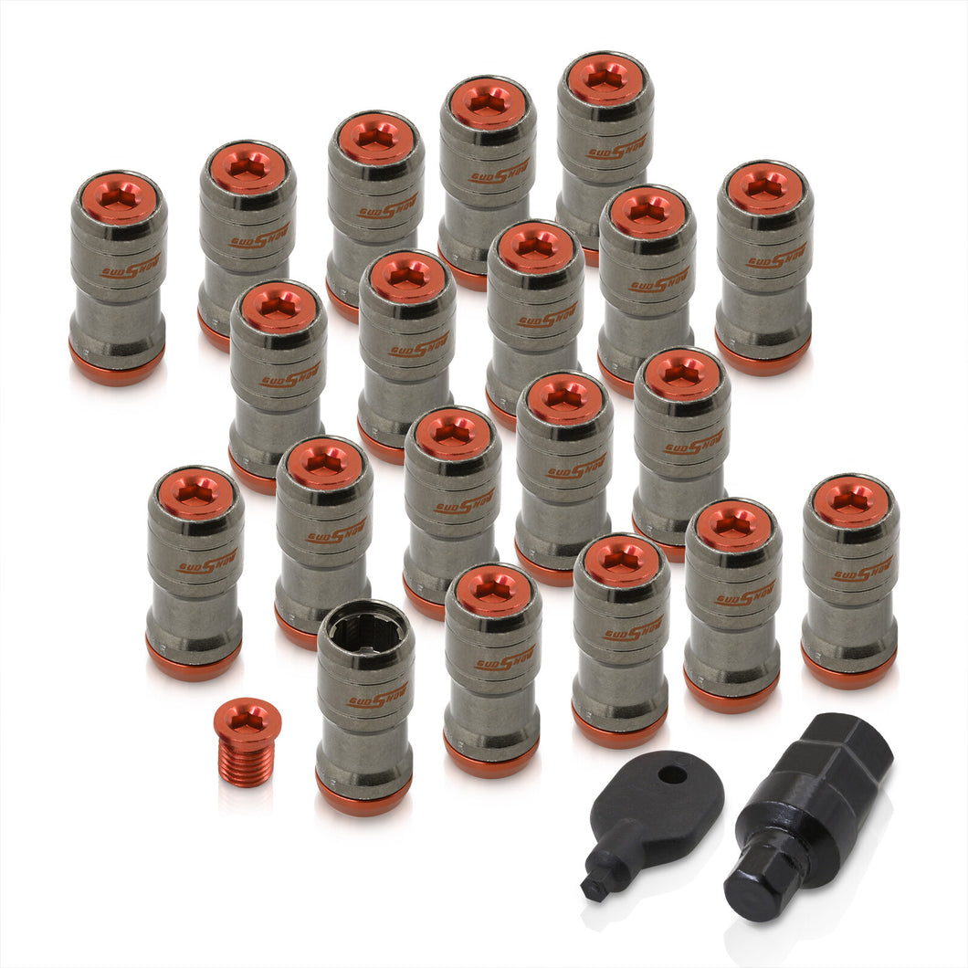 God Snow Lug Nuts M12 x1.5mm Thread pitch Gunmetal Body Orange Trim (20 Piece +1 Key)