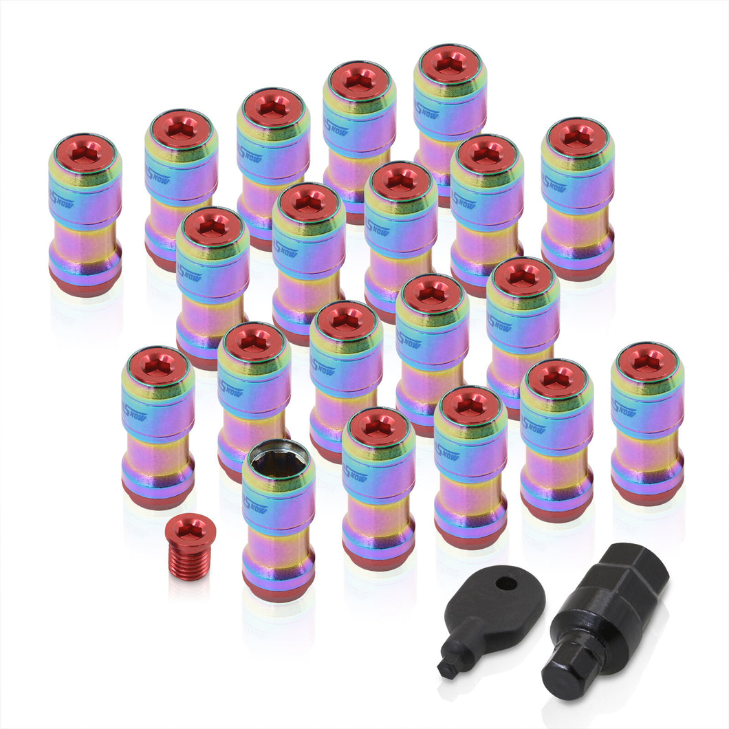 God Snow Lug Nuts M12 x1.5mm Thread pitch Neo Chrome Body Red Trim (20 Piece +1 Key)