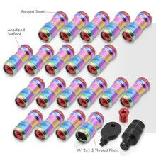 Load image into Gallery viewer, God Snow Lug Nuts M12 x1.5mm Thread pitch Neo Chrome Body Red Trim (20 Piece +1 Key)
