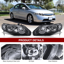 Load image into Gallery viewer, Honda Civic Sedan 2006-2011 Factory Style Headlights Black Housing Clear Len Clear Reflector

