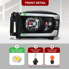 Load image into Gallery viewer, Dodge Ram 1500 2006-2008 / Ram 2500 3500 2006-2009 LED DRL Bar Factory Style Headlights Black Housing Clear Len Clear Reflector
