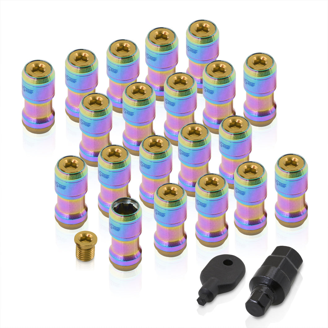 God Snow Lug Nuts M12 x1.25mm Thread pitch Neo Chrome Body Gold Trim (20 Piece +1 Key)