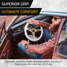 Load image into Gallery viewer, Universal 350mm Heavy Duty Steel Wood Grain Style Steering Wheel Gold Center White Wood

