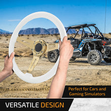 Load image into Gallery viewer, Universal 350mm Heavy Duty Steel Wood Grain Style Steering Wheel Gold Center White Wood
