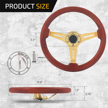 Load image into Gallery viewer, Universal 350mm Heavy Duty Steel Wood Grain Style Steering Wheel Gold Center Light Wood
