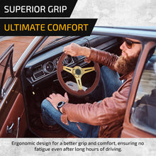 Load image into Gallery viewer, Universal 350mm Heavy Duty Steel Wood Grain Style Steering Wheel Gold Center Light Wood
