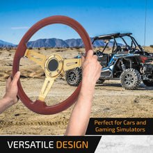 Load image into Gallery viewer, Universal 350mm Heavy Duty Steel Wood Grain Style Steering Wheel Gold Center Light Wood

