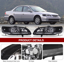 Load image into Gallery viewer, Honda Accord 1998-2002 Factory Style Headlights Black Housing Clear Len Clear Reflector
