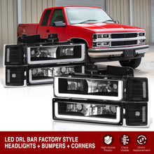 Load image into Gallery viewer, Chevrolet C/K 1500 2500 3500 1994-1998 LED DRL Bar Factory Style Headlights + Bumpers + Corners Black Housing Clear Len Clear Reflector
