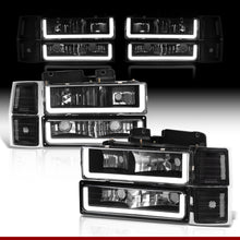 Load image into Gallery viewer, Chevrolet C/K 1500 2500 3500 1994-1998 LED DRL Bar Factory Style Headlights + Bumpers + Corners Black Housing Clear Len Clear Reflector
