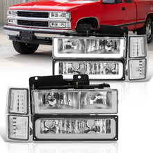 Load image into Gallery viewer, Chevrolet C/K 1500 2500 3500 1994-1998 LED DRL Bar Factory Style Headlights + Bumpers + Corners Chrome Housing Clear Len Clear Reflector
