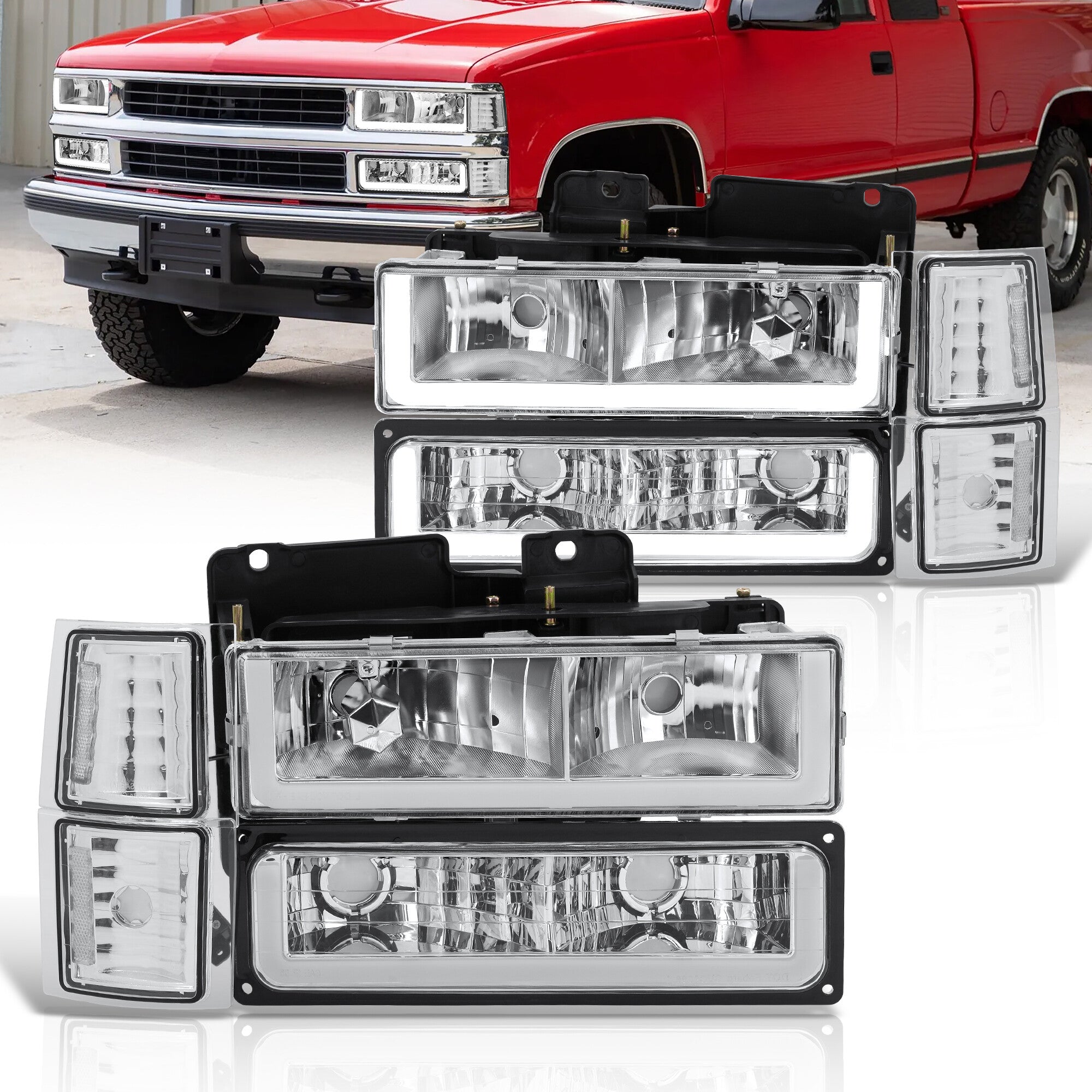 Chrome Grille w/Black Insert Fit For 1994-1998 Chevy C/K Pickup Suburban Tahoe