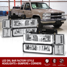 Load image into Gallery viewer, Chevrolet C/K 1500 2500 3500 1994-1998 LED DRL Bar Factory Style Headlights + Bumpers + Corners Chrome Housing Clear Len Clear Reflector
