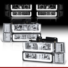 Load image into Gallery viewer, Chevrolet C/K 1500 2500 3500 1994-1998 LED DRL Bar Factory Style Headlights + Bumpers + Corners Chrome Housing Clear Len Clear Reflector
