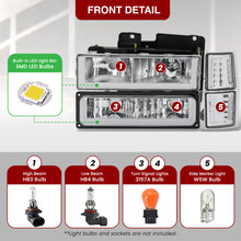 Load image into Gallery viewer, Chevrolet C/K 1500 2500 3500 1994-1998 LED DRL Bar Factory Style Headlights + Bumpers + Corners Chrome Housing Clear Len Clear Reflector
