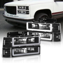Load image into Gallery viewer, GMC C/K 1500 2500 3500 1994-2000 LED DRL Bar Factory Style Headlights + Bumpers + Corners Black Housing Clear Len Clear Reflector

