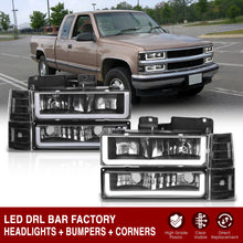 Load image into Gallery viewer, GMC C/K 1500 2500 3500 1994-2000 LED DRL Bar Factory Style Headlights + Bumpers + Corners Black Housing Clear Len Clear Reflector
