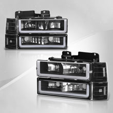 Load image into Gallery viewer, GMC C/K 1500 2500 3500 1994-2000 LED DRL Bar Factory Style Headlights + Bumpers + Corners Black Housing Clear Len Clear Reflector
