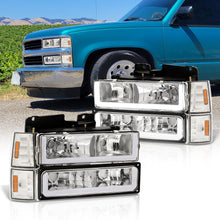 Load image into Gallery viewer, GMC C/K 1500 2500 3500 1994-2000 LED DRL Bar Factory Style Headlights + Bumpers + Corners Chrome Housing Clear Len Amber Reflector
