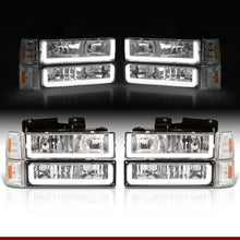 Load image into Gallery viewer, GMC C/K 1500 2500 3500 1994-2000 LED DRL Bar Factory Style Headlights + Bumpers + Corners Chrome Housing Clear Len Amber Reflector
