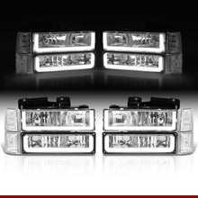 Load image into Gallery viewer, GMC C/K 1500 2500 3500 1994-2000 LED DRL Bar Factory Style Headlights + Bumpers + Corners Chrome Housing Clear Len Clear Reflector
