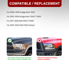 Load image into Gallery viewer, Dodge Ram 1500 2009-2018 / Ram 2500 3500 2010-2018 LED DRL Bar Factory Style Headlights Black Housing Clear Len Clear Reflector (Dual / Quad Models Headlamps Only)
