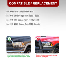 Load image into Gallery viewer, Dodge Ram 1500 2009-2018 / Ram 2500 3500 2010-2018 LED DRL Bar Factory Style Headlights Chrome Housing Clear Len Clear Reflector (Dual / Quad Models Headlamps Only)
